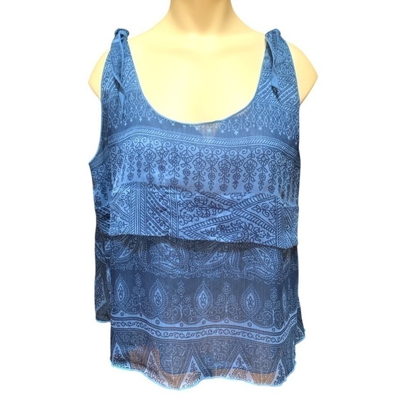CONVERSE Women’s Blue Paisley Flowing Tie Tank Top Blouse XL - Picture 1 of 14
